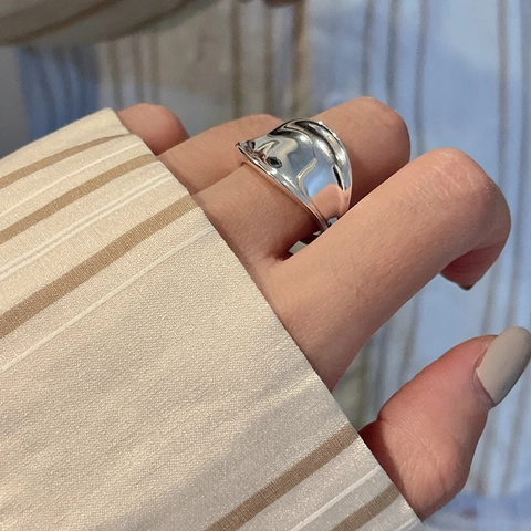 925 Sterling Silver Irregular Liquid Metal Open Ring For Women Minimalist Adjustable Lava Style Finger Ring Jewelry Gift