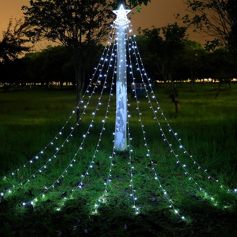 Guirlande Luces LED Estrella Cascada Impermeable Copa Árbol Navidad Luces Hadas Decoración Jardín Exterior Patio Luz Colgante