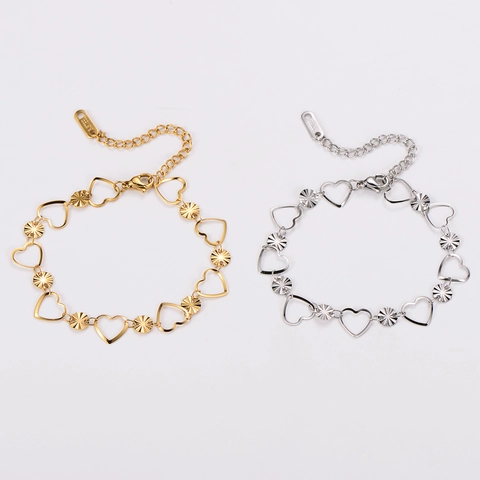 Bracciale A Cuore In Acciaio Inossidabile Da Donna Ciondoli A Cuore Cavo E Disco Rotondo Con Trama Solare Gioielli Di Moda