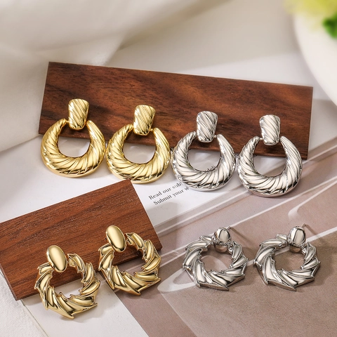 Pendientes Geométricos Texturizados Cobre Chapado En Oro Retorcidos Irregulares Joyas De Metal Para Mujeres Estilo Retro