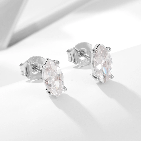 925 Sterling Silver Marquise Cut Rhinestone Stud Earrings For Women Classic Four-Prong Gold Silver Plated Elegant Jewelry