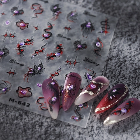 Gothic Dark Style 3D Relief Nail Art Stickers Embossed Adhesive Decals Butterfly Spider Heart Design For Women Manicure