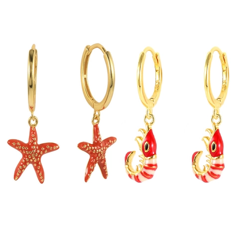 Orecchini Pendenti Animali Marini Stella Marina Aragosta Con Perno in Argento Sterling 925 Oro Placcato Smalto Orecchini Donna