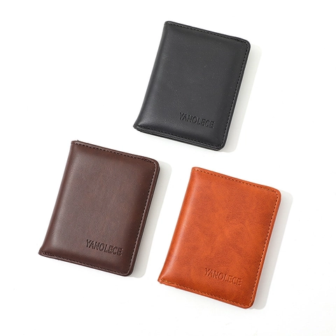 Men Bifold Wallet PU Leather Textured Card Slots ID Window Slim Business Casual Minimalist Classic Daily Use Pocket Purse