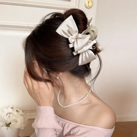 Grote Satijnen Strik Haarklem Meerlaagse Stof Haargrijper Elegante Koreaanse Stijl Haaraccessoires Voor Dames