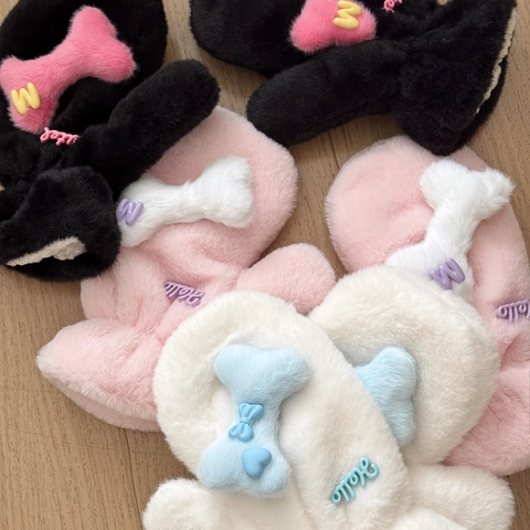Muffole In Peluche Invernale Pelliccia Di Coniglio Sintetica Calde All'Aperto Corda Appesa Decorazione Osso Carino Ricamo Lettere Studentesse