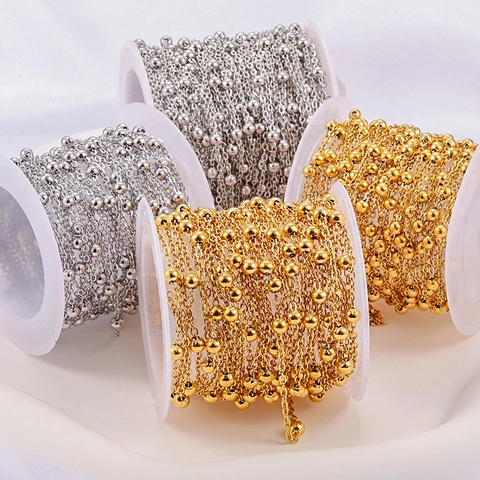 Stainless Steel Bead Chain DIY Jewelry Making Material Flat Cross Link Satellite Chain For Necklaces Bracelets Anklets Gold Silver