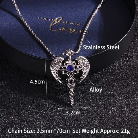 Collar con Colgante de Cruz de Alas de ángel Vintage Punk Cadena de Acero Inoxidable Aleación Strass Joyería Gótica para Hombre Mujer