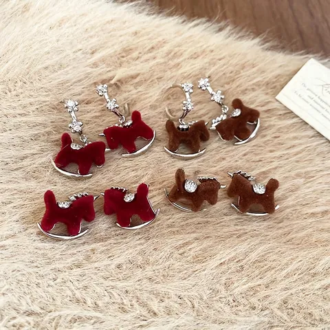 Schaukelpferd Ohrstecker Ohrhänger Mit 925 Sterling Silber Ohrstecker Beflockung Zirkon Retro Eleganter Schmuck Damen