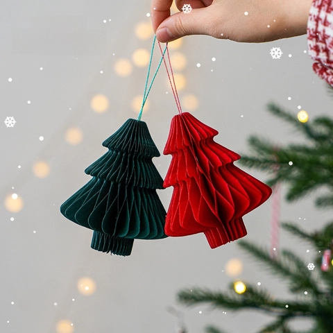 Mini Christmas Tree Hanging Ornaments Honeycomb Paper 3D Foldable Accordion Festive Home Party Decoration