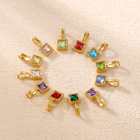 Colorful Cubic Zirconia Heart Square Charms Stainless Steel Pendants Jewelry Making DIY Birthstones For Necklace Bracelet