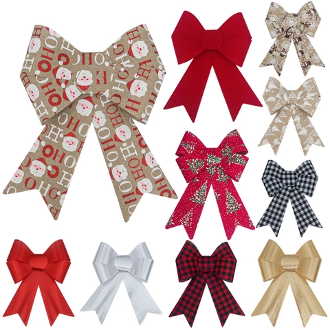 Christmas Bow Decorations PVC Burlap Velvet Printed Large Ornaments Festive Holiday Party Home Tree Decorating