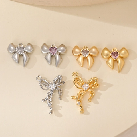 Joyería DIY Colgante de Lazo de Aleación Diamante de Imitación Corazón Lazo Colgante Para Collar Pulsera Pendientes Accesorios de Encanto Hechos a Mano