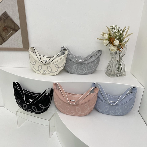 Borsa Hobo In Pelle PU Donna Retro Ricamo Cuore Mezzaluna Borsa A Spalla Chic Casual