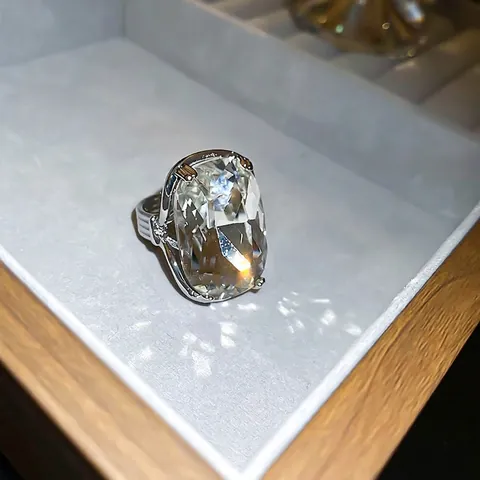 Large Cushion Cut Transparent Rhinestone Ring Copper Silver Color Plated Statement Cocktail Party Jewelry For Women