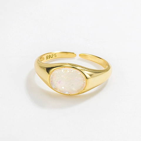 Anillo Regolabile In Argento Sterling 925 Vintage Con Pietra Opale Bianco Cangiante Ovale Stile Retro Minimalista Donna