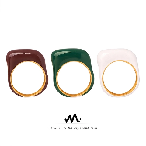 Anillo Abierto Grueso Con Ondas Irregulares Esmalte Goteo De Aceite Acero De Titanio Chapado En Oro De 18K Joyería Minimalista