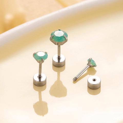 Synthetic Opal Titanium Steel Cartilage Stud Earrings Round Claw Setting Screw Flat Back Piercing Jewelry For Women