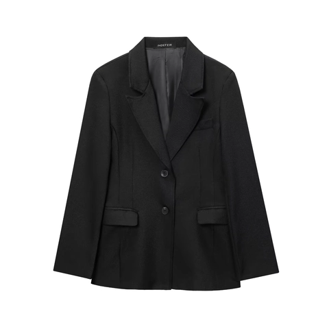 Blazer Ajustado con Solapa de Muesca para Mujer Elegante Oficina Color Sólido Chaqueta de Manga Larga con Botones de Botonadura Sencilla y Bolsillos
