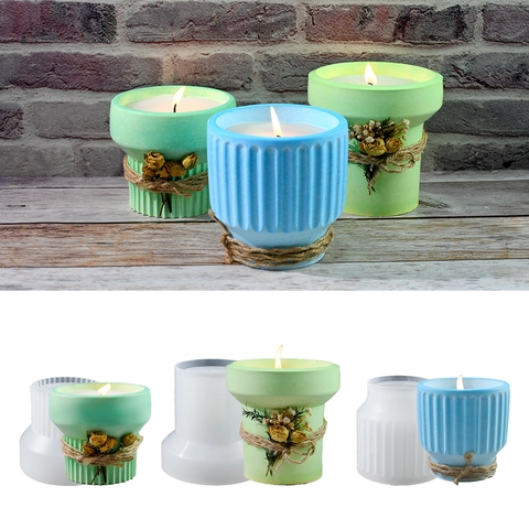 Silicone Candle Cup Mold DIY Plaster Aromatherapy Jar Casting Mold Stripe Pattern Textured Resin Crafting Home Decor