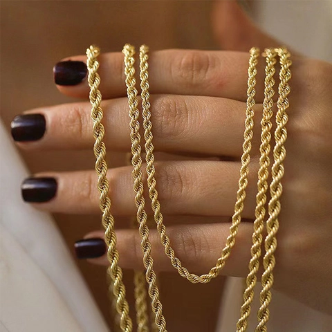 18K Vergulde Touwketting Roestvrij Staal Gedraaide Ketting Hypoallergeen Waterdicht Hip Hop Sieraden Heren Dames