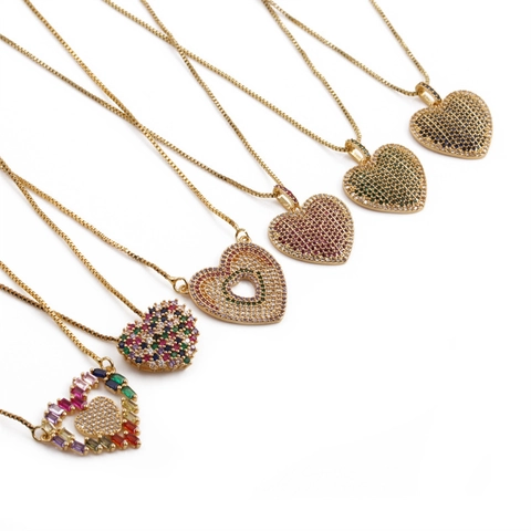 Herz Anhänger Halskette Kupfer Vergoldet Bunte Zirkonia Stein Elegante Mode Schmuck Für Frauen Geschenk