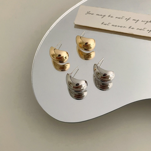 Minimalist Irregular C Shape Bean Stud Earrings With 925 Sterling Silver Earring Post Glossy Alloy For Women