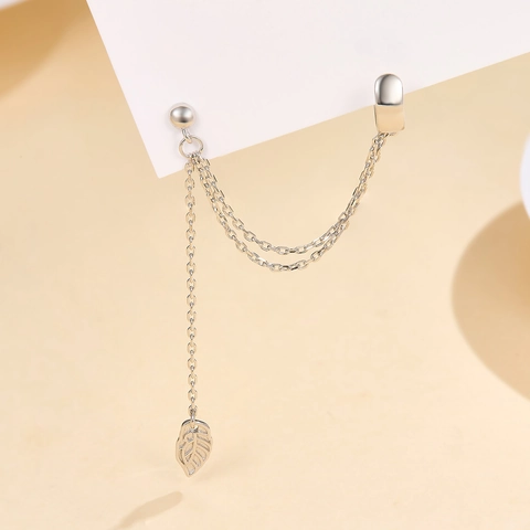 925 Sterling Zilver Geïntegreerde Ear Cuff En Stud Oorbellen Lange Meerlaagse Ketting Kwastje Hol Blad Hanger Voor Dames