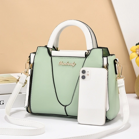 Fashion Contrast Color PU Leather Handbag For Women Retro Elegant Crossbody Shoulder Bag With Zipper Multi Compartment