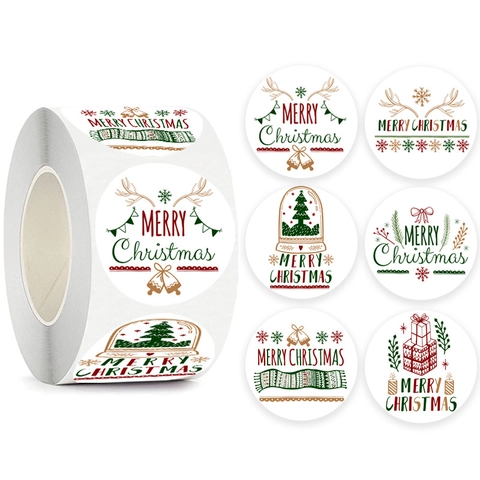 Autocollants Joyeux Noël En Rouleau Étiquettes Rondes En Papier Kraft Pour Décoration D'Emballage Cadeau De Fête