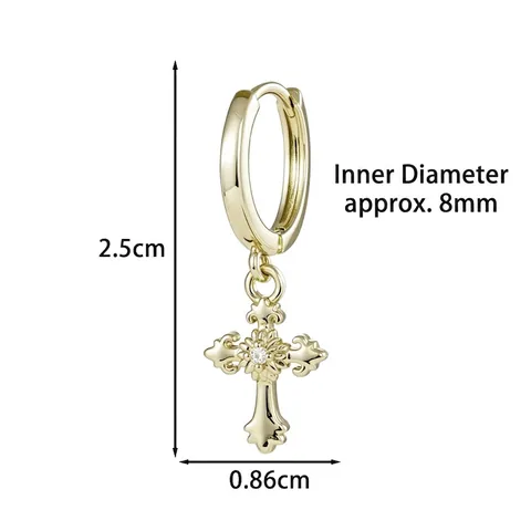 Orecchini Huggie Hoop Con Ciondolo A Croce Rame Zircone Retro Gotico Texture Iris Tono Oro Gioielli Vintage Unisex