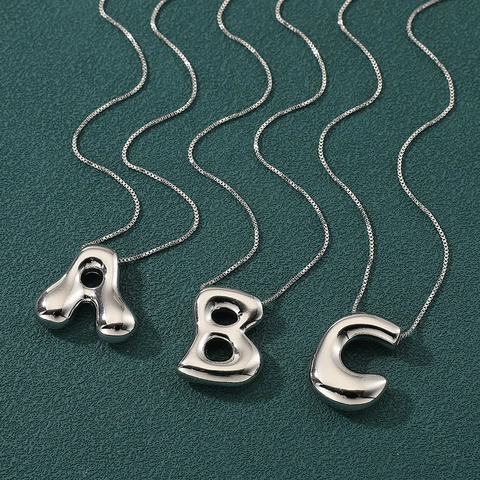 3D Puffy Alphabet Initial Letter Pendant Necklace Copper Silver Plated Hip Hop Minimalist Jewelry For Women
