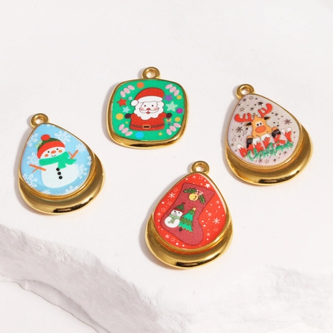 Christmas Enamel Pendants Stainless Steel Cartoon Santa Claus Snowman Reindeer DIY Jewelry Accessories For Women Girls