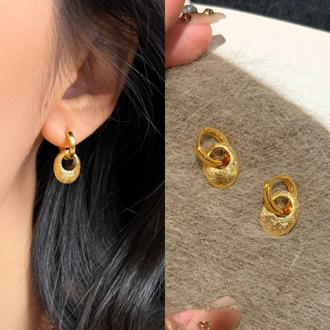 Metal Oval Drop Earrings Gold Textured Hoop Earrings Minimalist Fashion Jewelry For Women With Steel Earring Post