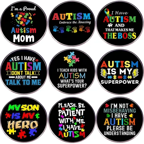 Broche De Sensibilisation À L'Autisme Épinglette Alliage Métallique Rond Symbole De Puzzle Badge Pour Soutien Et Cadeau