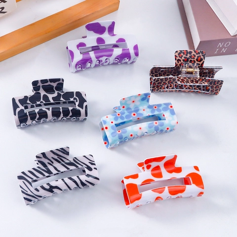 Rechteckige Haarkralle Clip PVC Leopard Kuh Zebra Streifen Muster Große Haarklammer Für Frauen Mädchen Accessoire