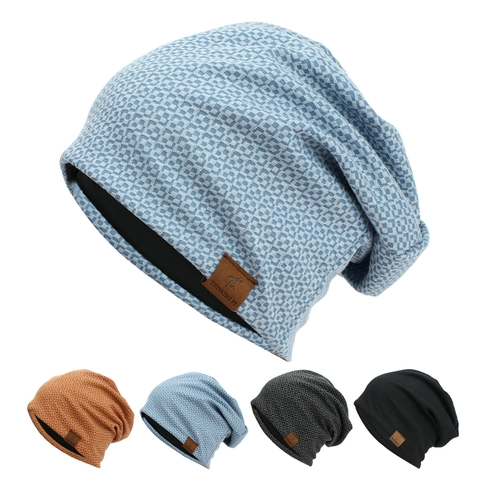 Slouchy Beanie Hat Knitted Acrylic Grid Checkerboard Pattern Warm Windproof Winter Fashion For Women With Decorative Patch