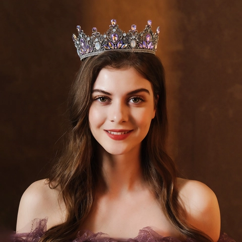 Corona Da Sposa Rotonda Vintage Barocca Lega Strass Colorati Cristallo Tiara Da Matrimonio Per Donne