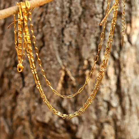 Collier Multi Rangs En Acier Inoxydable Plaque Or Chaîne Minimaliste De Luxe Ras Du Cou Pour Femmes