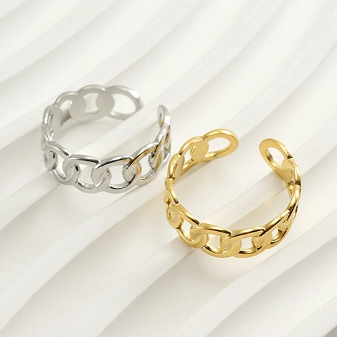 Anello Catena Link Cubana Acciaio Inossidabile Placcato Oro Moda Aperto Regolabile Gioielli Donne Tendenza Uso Quotidiano