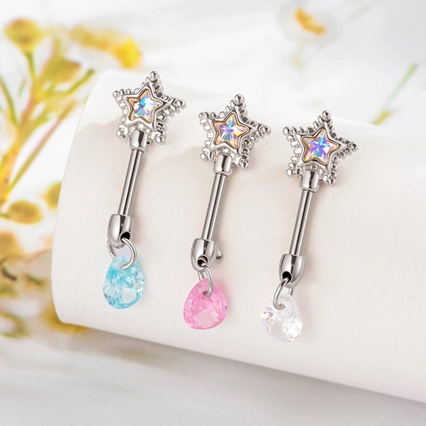 Titanium Stahl Stern Knorpel Piercing Stecker Ohrring Mit Zirkonia Wassertropfen Anhänger Schraubverschluss Schmuck