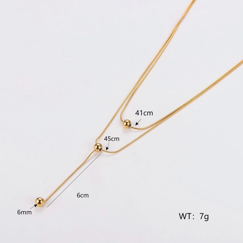 Double Layer Necklace 304 Stainless Steel Y-Shaped Round Bead Accents Snake Bone Chain Minimalist Elegant For Women