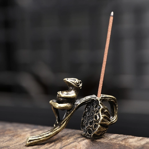 Antiker Weihrauchhalter Aus Messing Frosch Lotuszweig Zen Metall Räuchergefäß Desktop Ornament Dekoration