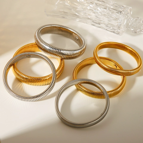 Brazalete Elástico De Acero Inoxidable Pulsera De Cadena De Serpiente Ancha Minimalista Para Mujer