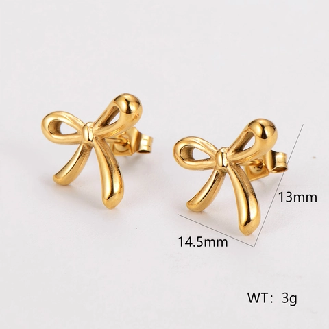 Pendientes De Botón Con Lazo Acero Inoxidable Pequeño Francés Elegante Joyería Para Mujeres
