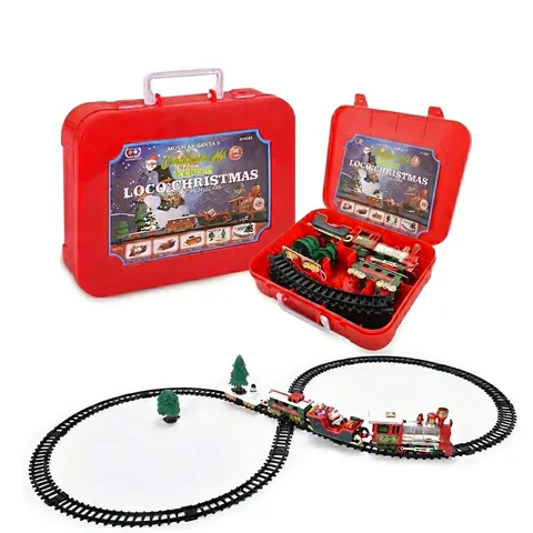 Trenino Elettrico Di Natale Giocattolo Plastica Funzionamento A Batteria Suono Luce Babbo Natale Slitta Decorazione Per Bambini