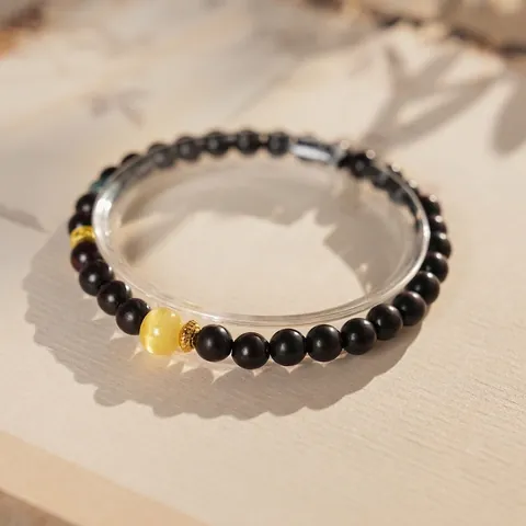 Bracciale Di Perline In Legno Di Sandalo Con Kyanite Cera D'Api E Accessori In Rame Donna Retro Etnico Stile Cinese