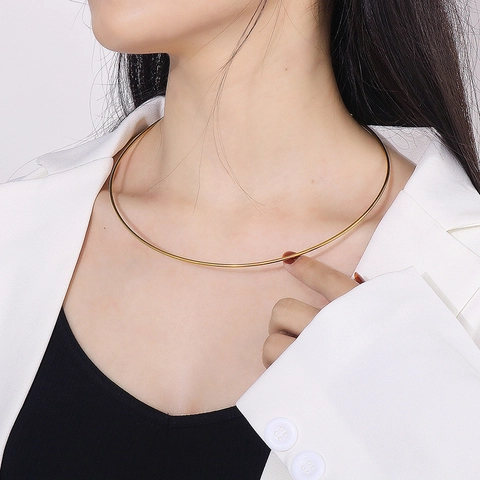 Collar Choker De Acero Inoxidable Minimalista Para Mujer Gargantilla Geométrica Abierta Ajustable Con Doble Perla Joyería Elegante