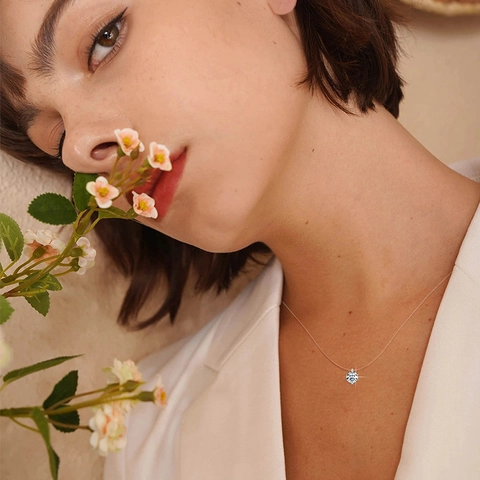 Collier Pendentif Élégant En Moissanite Avec Argent Sterling S925 Larmes De Sirène Chaîne Invisible Bijou Minimaliste