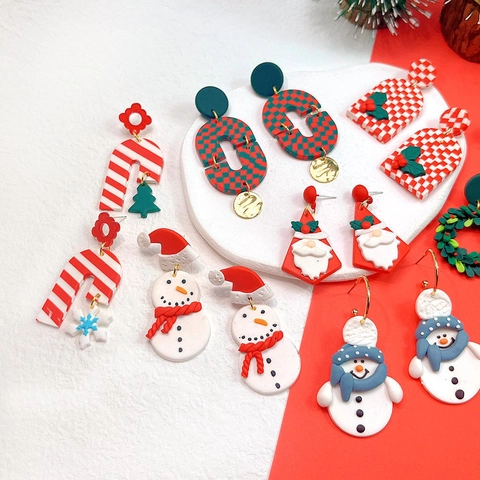 Weihnachts Ohrringe Für Damen Handgemachte Polymer Ton Festliche Weihnachtsmann Schneemann Rentier Weihnachtsbaum Cartoon